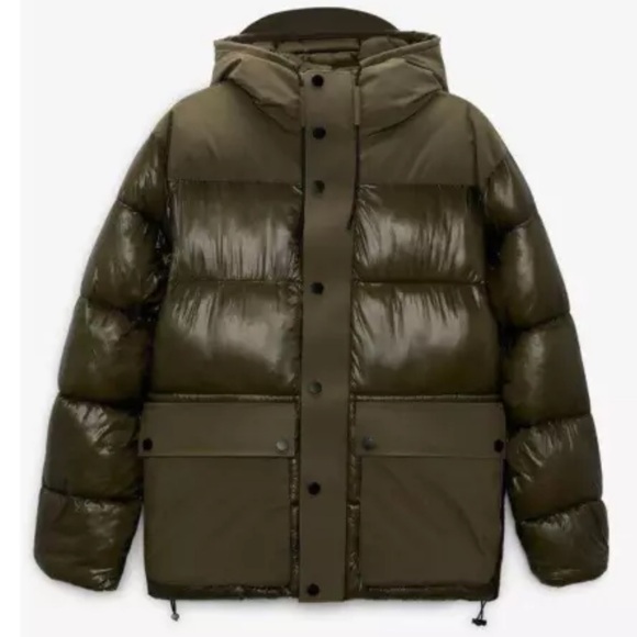 Zara Men's Khaki Contrast Puffer Jacket Size S - Picture 4 of 14